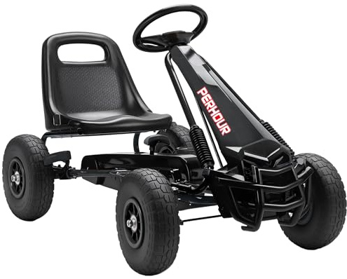 AIYAPLAY Go-Kart für Kinder, mit verstellbarem Sitz, Eva-Reifen, manueller Kupplung und Bremse, Tretfahrzeug für Jungen und Mädchen von 3 bis 8 Jahren, schwarz