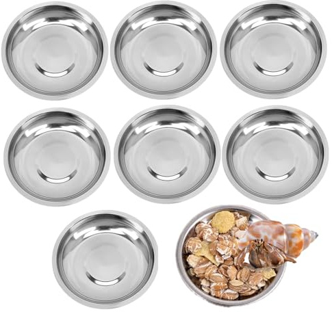 Dmykluc 8 Pcs Stainless Steel Small Feeding Dishes – Tiny Food/Water Bowls for Hermit Crab, Snail, Gecko (Reptile/Amphibian Terrarium)