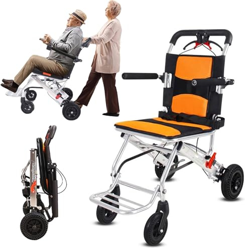 ANXYYDS Sillas de Ruedas Plegables, sillas de Ruedas de Viaje portátiles con Freno de Mano, carros de Transporte Ligeros de aleación para sillas de Ruedas para Personas Mayores Que viajan en avión