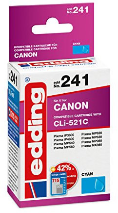 edding Druckerpatrone EDD-241 - Einzelpatrone - Cyan - 10,5 ml - Reichweite 690 Seiten - Ersetzt Canon CLI-521C