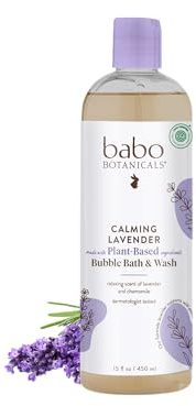 Babo Botanicals Calming Lavender 2-in-1 Bubble Bath & Wash - Relaxing Chamomile & Lavender - EWG Verified- Vegan- For all ages- Scented with Lavender Essential Oil