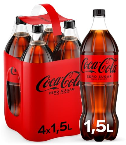 Coca-Cola Zero Sugar - koffeinhaltiges Erfrischungsgetränk mit originalem Coca-Cola-Geschmack - null Zucker und ohne Kalorien - erfrischender Softdrink in Einweg Flaschen 4 x 1500 ml