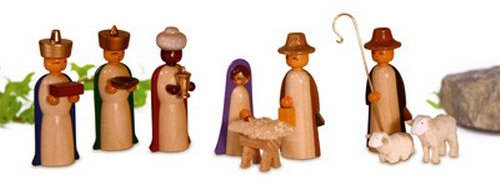 Rudolphs Schatzkiste Miniaturfiguren Christi Geburt farbig HxBxT 6x2,5x1,5cm NEU Holzfiguren Holzschmuck Holz Seiffen Weihnachtsland Weihnachtsdekoration Erzgebirge Dekoration Weihnachten