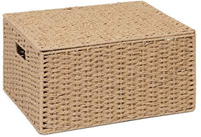 Arpan Natural Paper Rope Storage Basket Box With Lid (Xlarge)
