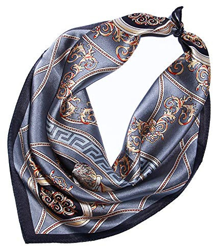 LSHARON SILK Damenschal aus 100% Maulbeerseide, grafischer Druck, Seidenschal, 53 x 53 cm, grau, 53cmL* 53cmW