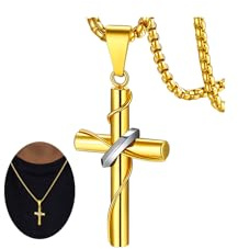 FaithHeart Collana con Croce da Uomo, Ciondolo Croce Cristiana, Acciaio Chirurgico Inossidabile 316L, Impermeabile, Tre colori, Catena 55+5cm, Regali Comunione Maschio