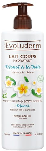 EVOLUDERM - Lait Corps Hydratant Monoï à la Folie - 500 ml - Ingrédients d'Origine Naturelle - Végan - Fabrication Française