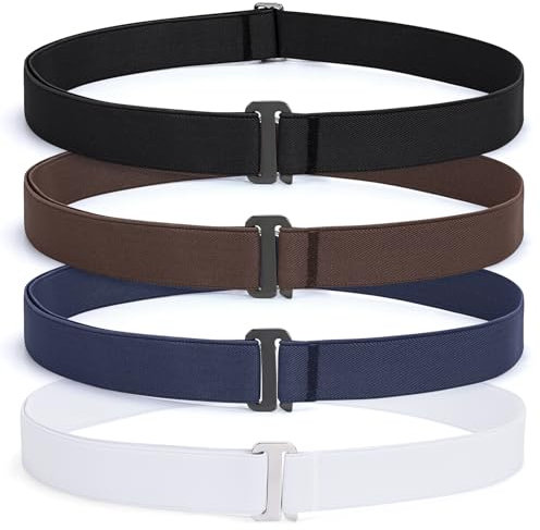 JasGood 4 Stück Unsichtbare Damen Stretch Gürtel No Show Elastic Einstellbare Web Gürtel Mit Flacher Schnalle Für Jeans Hosen Kleider,Schwarz/Kaffee/Blau/Weiß,110cm(Passt Taillenumfang 55cm-110cm)