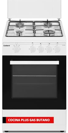 Corberó - Cocina Plus | 50cm | CCSF45020BW | 4 Fuegos Gas Butano | Horno 43L | Tapa Metal | Puerta Doble Cristal | Bandeja y Parrilla Cromada | Desconexión Automática Seguridad | Blanco