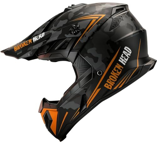 Broken Head Squadron Rebelution Camouflage Grau Orange - MX Motocross-Helm - Quad-Helm - Sumo-Helm (XS (53-54 cm))