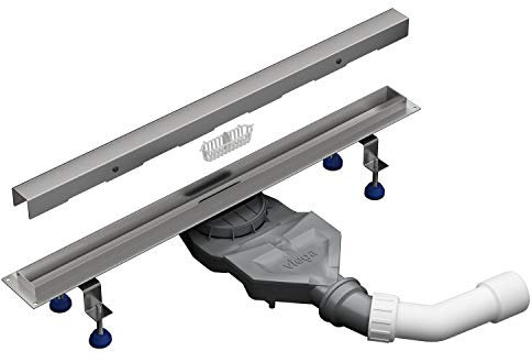 Aquabad Edelstahl schmale Duschrinne - Slim Pro, Länge 100 cm, linealer Bodenablauf inkl. Abdeckung/Blende: Bord, Siphon und Haarsieb