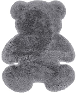 KRIPINC Alfombra Piel de Oveja Oso, Alfombra Pelo Largo Animales Suave para Salon, Niñas Infantil Habitación, Pie de Cama (Gris, 75x105cm)