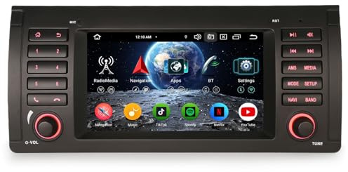 Erisin 8-Kern 4GB+64GB Android 14 Autoradio GPS Navi für BMW X5 E53 7 Zoll IPS Touchscreen Unterstützt Kabelloses CarPlay Android Auto DAB+ Radio DSP Bluetooth 5.0 A2DP WiFi 4G OBD2 SWC Canbus FM RDS