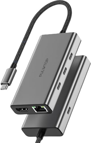 PULWTOP USB-C Hub: 6-in-1 Multiport Adapter with 3x USB-C 10 Gbps, HDMI 4K@60Hz, 100W PD Charging, Ethernet - Compatible with iMac, MacBook, iPad, iPhone, HP Laptops