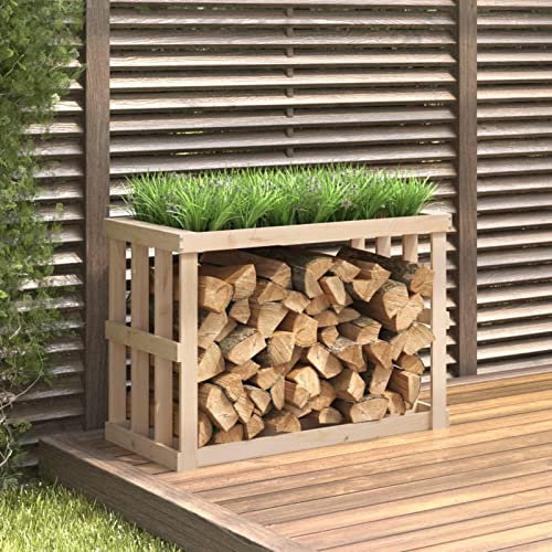 CIADAZ Outdoor-Kaminholzregal, Holzunterstand, Holzstapelhilfe, Aufbewahrung Holz, Holzregal, Brennholzregal Außen, Kaminholz Aufbewahrung, 108x52x74 cm Massivholz Kiefer