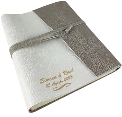 Álbum de fotos – Double Vintage – piel sintética personalizable con grabado. Ideal para bodas, aniversarios y eventos (con grabado, polar y pardo)