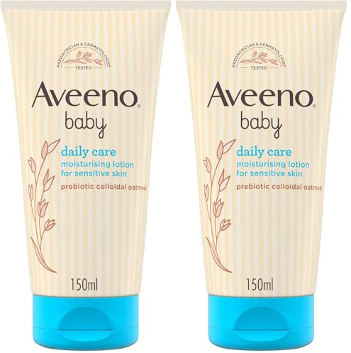 Aveeno Baby Daily Care Moisturising Lotion (2x 150ml), Soothing Baby Cream to Provide 24-Hour Hydration Suitable for Newborns and Infants, Gentle Lotion for Dry, Sensitive Skin Prone to Eczema