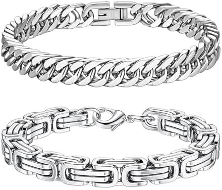 LOCCY Armband Herren, Silber Edelstahl Herrenarmbänder Panzerkette Armband Königskette Armbänder Figaro Armbänder Glieder Link Armkette für Männer Jungs (Set 3 Silber-6mm, Zentimeter, 19)