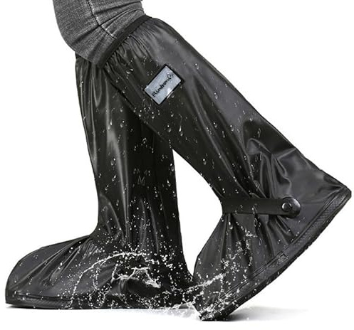 flintronic Rain Overshoes, Waterproof Shoes Cover, Mudsavers Boots Covers Rain Protector Footies, with Non Slip Sole for Rain Snow Mud, Suitable for Men Women Feet Gaiters, XL, 32CM, Negro