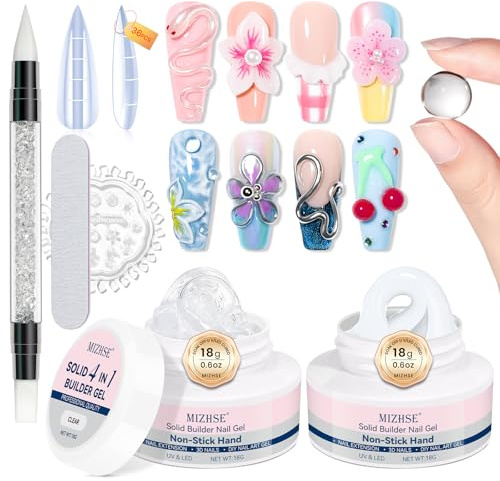 MIZHSE Solid Builder Gel, 3D Sculpture d'ongles UV Solid Nail Extension Glue Gel Press on Nails de construction pour ongles en gel avec Kit
