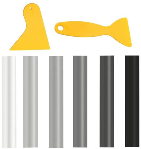 6pcs Wood Filler Wax Repair Sticks, Laminate Floor Repair Kit, Wax Filler Wood Repair Sticks, Upgrade Wood Scratch Remover, Laminate Floor Scratch Repair with 2 Scrapers, Grey Series