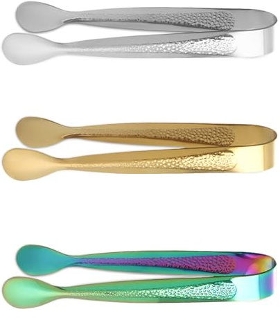 MEGAVOW 3 pinze per ghiaccio, pinze per zucchero dolce per mix di plettri, in acciaio inox, per servire antipasti da cucina, per feste di nozze, caffè, bar, secchiello per il ghiaccio, forniture per