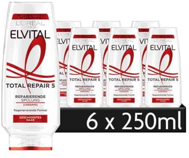 L'Oréal Paris Elvital Reparatur-Spülung gegen 5 Probleme geschädigter Haare, Mit Calendula-Extrakt, Total Repair 5, 6 x 250 ml