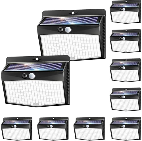 nipify 10 Paquete Luz Exterior Solar, 3 Modos Focos Solares Exterior con Sensor de Movimiento,Impermeable Lamparas Exterior para Jardín, Garaje, Patio, Caminos