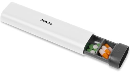 AOGOE Pastillero Caja, Caja de Pastillas con 7 Compartimentos, Pastillero Portátiles de Viaje, Pastillero Diario Bolsillo, Pastillero Semanal para Medicamentos y Vitaminas (Blanquecino)