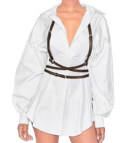 VONMELLI Cintura Punk Rock Donna Pelle Regolabile Imbracatura Vita Catena Cintura per il Corpo Nero Petto Catene Accessori per Donne e Ragazze Caffè