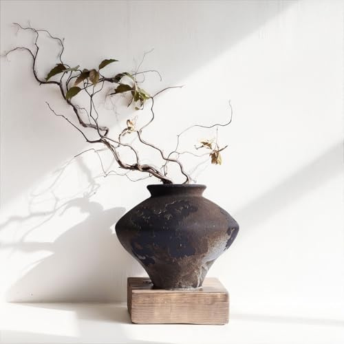Wabi Sabi - Jarrón vintage oxidado, 6.3 pulgadas de alto, decoración rústica Wabi Sabi, jarrón de cerámica para centro de mesa, jarrones de flores de cerámica texturizada para decoración del hogar