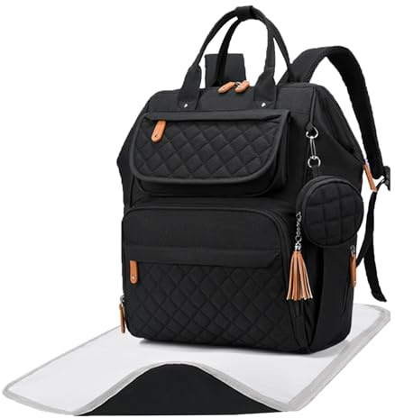 VKFOFEG Wickeltasche Groß Rucksack Baby Wickelrucksäcke Wickelrucksack mit Tragbarer Wickelunterlage, Babytasche Multifunktional, Diaper Bag für Mama und Papa (Schwarz)