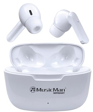 MusicMan Auriculares In-Ear Bluetooth con Estuche de Carga – TWS sin Cable con Micrófono, Control Táctil, USB-C, 16h de Autonomía, 300h en Espera – Blancos – BT-X63