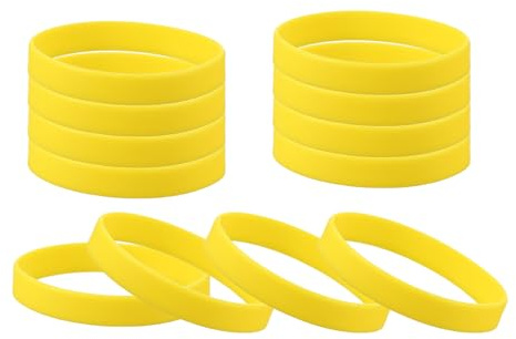 sourcing map 12 Pcs Rubber Bracelets, Unisex Silicone Bracelet Colored Elastic Sports Wristbands for Adults Teen Sports Team Games Parties Fashion Decorations, Yellow