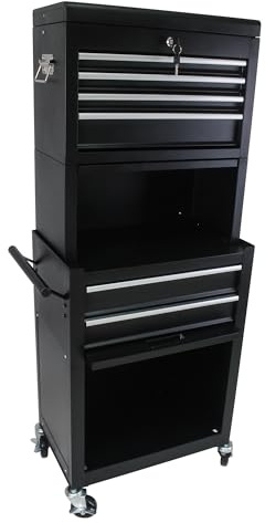 FammyLoft Werkzeugwagen mit Rädern, Rolling Werkzeugkoffer mit 6 Schubladen, Metall Werkzeugkiste für Workshop, Reparaturwerkstatt, 2 in 1 Abnehmbarer Werkzeugtrolley mit 4 Universalrädern, Schwarz