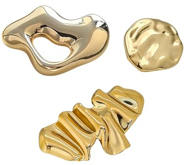 ZWWOGE 2 Spille Dorate di Forma Irregolare e 1 Bottone Metallico per Blazer Camicia, Acciaio Inossidabile, Spilla da Vestito Gioiello, Accessori Eleganti per Matrimoni e Occasioni Speciali