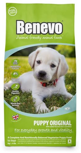 Benevo Vegan Puppy Food Dry (2kg) Hypoallergenic, Wheat Free & Non GM, With Essential Fatty Acids, Taurine, & L-carnitine, For Large & Small Breeds, Approved By PETA & Vegan Society UK