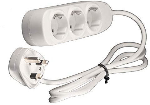 UK Europe Travel Adapter Adapter Reisestecker/Reiseadapter Verlängerungskabel 3 Wege Schuko Typ G Steckdosen mit UK-Stecker