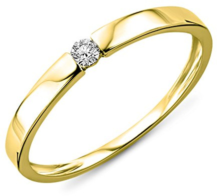 MIORE Anillo solitario de compromiso en oro amarillo 9 quilates 375/1000 con diamante natural talla brillante de 0,05 quilates