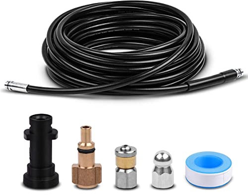 Fai Top 15M Manguera de limpieza de tuberías,Kit de limpieza de manguera de drenaje limpiador de alta presión con boquilla de chorro y boquilla de chorro giratorio para Karcher K2-K7 Series Y LAVOR