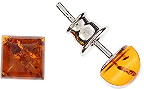 Bernstein Ohrringe, kleine quadratische Ohrstecker aus Bernstein und 925/000 Sterling Silber rhodiniert von Artisana-Schmuck