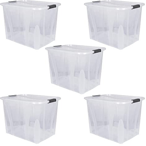 goodsforbusiness GmbH Aufbewahrungsbox + Deckel 5er Set, transparent versch. Gr. stapelbar | Lebensmittelbox Transportbox Vorratsbox Lagerbox Kunststoffbehälter (L 51 x B 38,5 x H 36,8 cm - 55l)