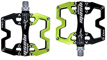 shanmashi CA110 Black Green Mountain MTB Bike Pedals 9/16 Inch Road Bicycle Parallel Pedal Ultra-Light Aluminum Alloy Bearing Cycling Flat BMX Pedal Adult