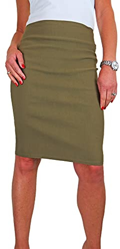 Women's Stretch Smart Casual Bodycon Pencil Skirt Khaki Green (12)