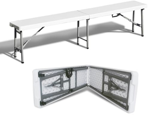 TERRE JARDIN - Banc de Jardin Pliable, 183x30x44 cm, Acier et Plastique - 4 Places - Compact - Blanc