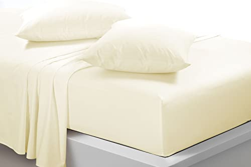Extra Deep 40cm Fitted Sheets Easy Care Polycotton Cotton Rich Deep Fitted Bed Sheets (Cream, Super King)