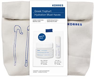 KORRES Greek Yoghurt Gesichtspflege Set Hydration Must-Haves - Originalgrößen-Set mit Augengel 15 ml + Probiotische Gel-Creme 40 ml