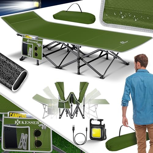 KESSER® Campingbett Feldbett Klappbar Klappbett Campingliege inkl. Tragetasche + Seitentasche 190 x 67 x 35cm bis 250kg Belastbar Metallrohr 600D Oxfordgewebe Stabiles Tragbar Liege Reise Bequem