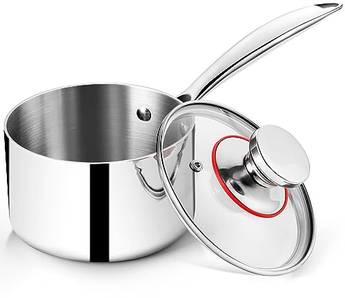 P&P CHEF 3 Quarts Tri-Ply Stockpot and Saucepan, Stainless Steel Sauce Pan with Lid, Cooking Induction Pot, Kitchen Cookware for All Stoves, Non-Toxic, Durable & Dishwasher Safe, 1 Piece