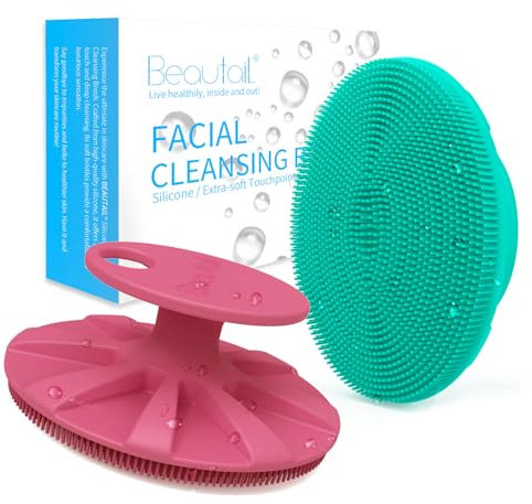 BEAUTAIL Silikon Gesichtsschrubber, 2 Stücke, manuelle Gesichtsreinigungsbürste, sanftes Gesichtspeeling für empfindliche Haut, Hautpflege Peeling Gesichtsbürste für Männer und Frauen, Rose+Grün